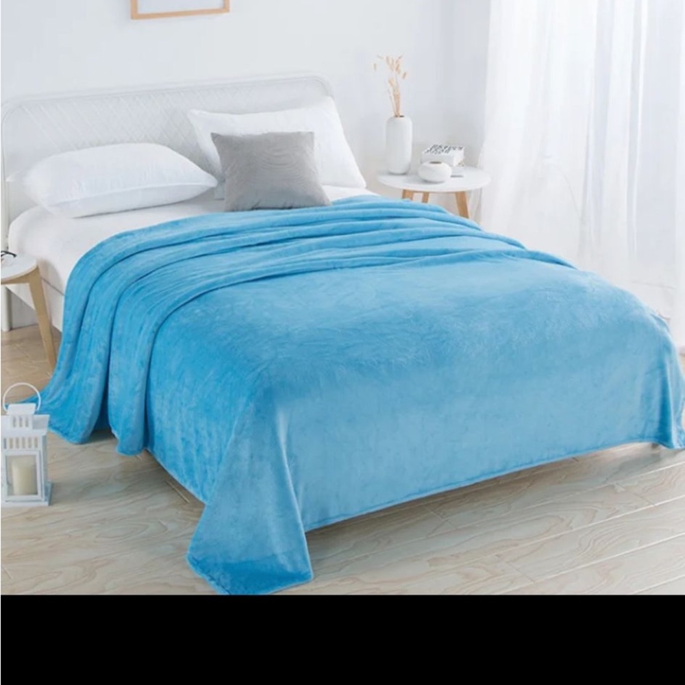 Home Collection Blue and White Plush Blanket Bedding